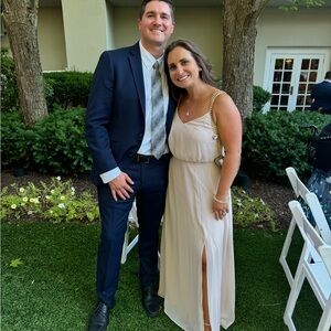 Pale blush pink dress with slit (build in bra pads) - PETITE height